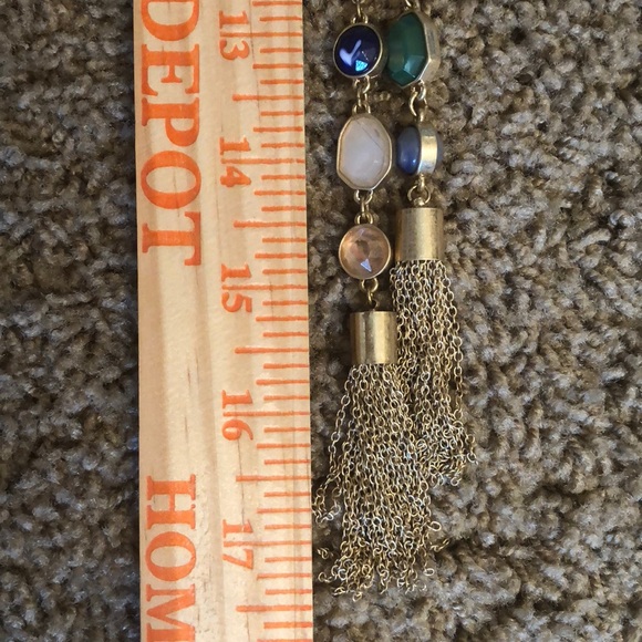 Gold necklace w/tassels & colored stones - Picture 6 of 7